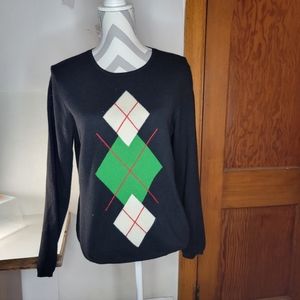 Womans Charter Club 2 Ply Cashmere Black Argyle Size Large